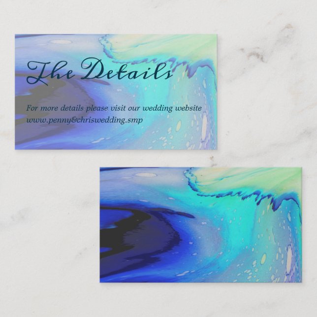 Ocean Blue Abstract Beach Wedding Details  Enclosure Card (Front/Back)