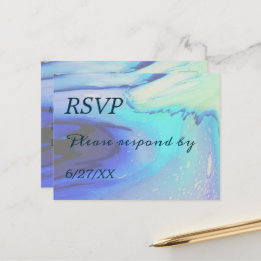 Ocean Blue Abstract Beach Wedding Response Postcard