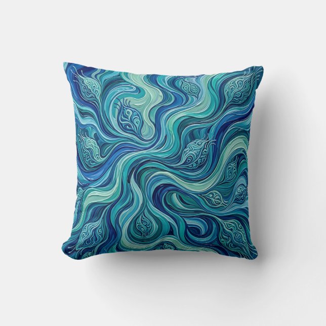 Ocean Blue Abstract Throw Pillow (Front)