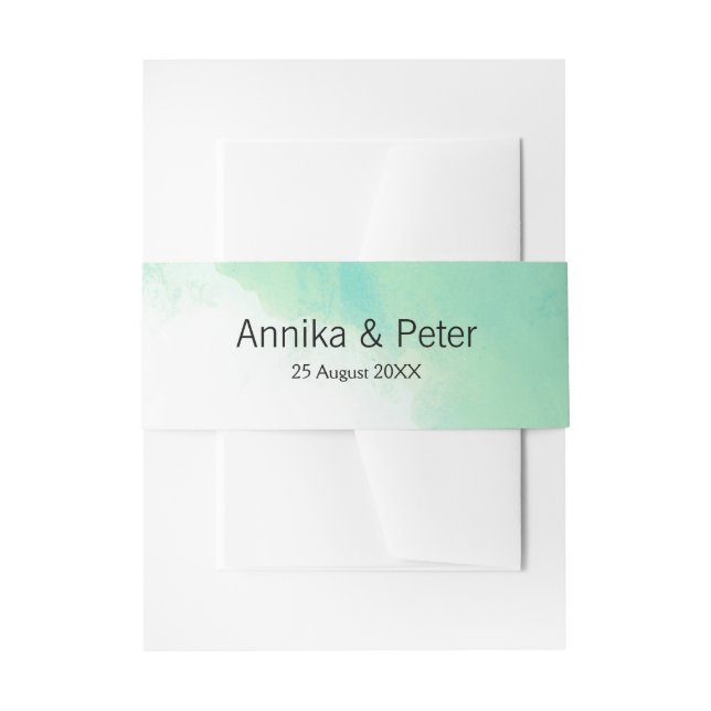 Ocean Blue Abstract Watercolor Wedding Invitation Belly Band (Front Example)