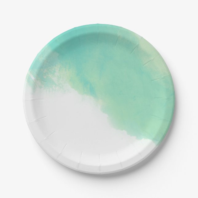 Ocean Blue Abstract Watercolor Wedding Paper Plate (Front)