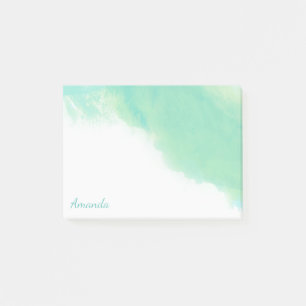 Ocean Blue Abstract Watercolor with Monogram Post-it Notes