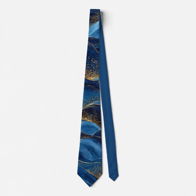 Ocean Blue Abstract Waves – Elegant Coastal Design Tie (Front)