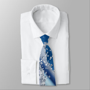 Ocean Blue Agate Glitter Sparkly Neck Tie