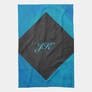 Ocean Blue and Black Monogram Kitchen Towel