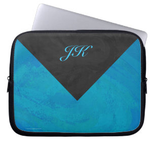 Ocean Blue and Black Monogram Laptop Sleeve