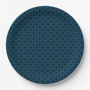 Ocean Blue and Black Squares Pattern Paper Plate