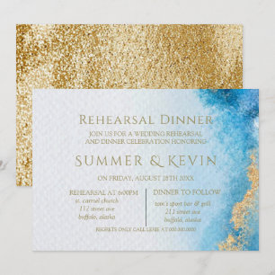 Ocean Blue and Gold Agate Rehearsal Dinner  Invitation