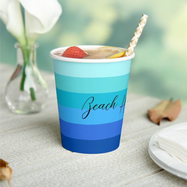 Ocean Blue and Green Striped Paper Cups (Insitu)