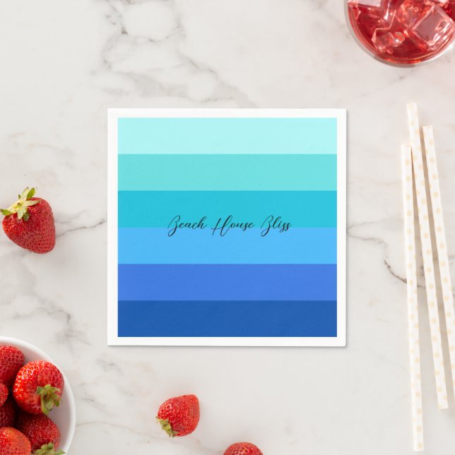 Ocean Blue and Green Striped Paper Napkin (Insitu)