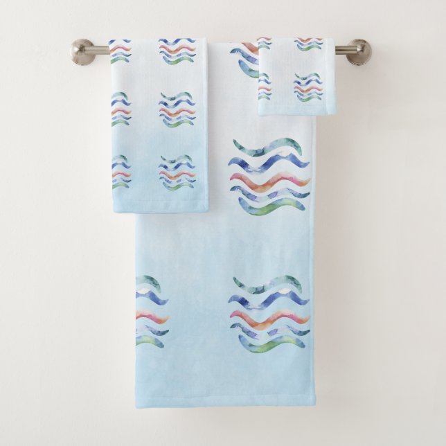 Ocean Blue and Nautical Waves Bath Towel Set (Insitu)