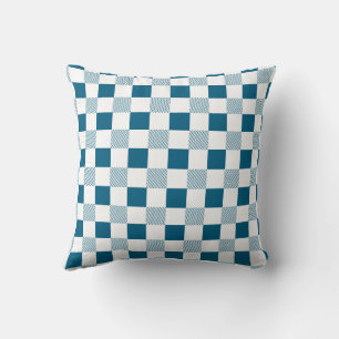 Ocean Blue And White Plaid Throw Pillow