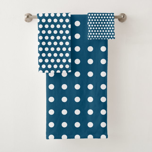 Ocean Blue and White Polka Dots Bath Towel Set (Insitu)