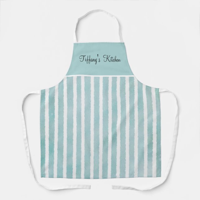 Ocean Blue and White Stripes   Apron (Front)
