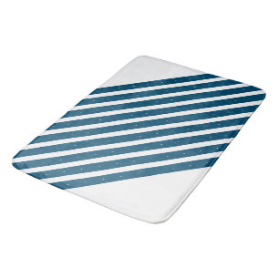 Ocean blue and white stripes bath mat
