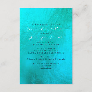 Ocean Blue Aqua Pearl White Metallic Beach Invitation