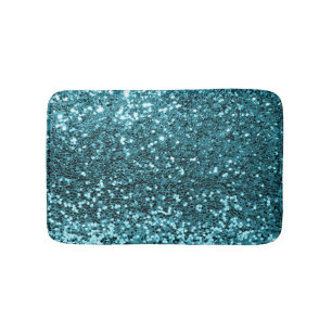 Ocean Blue Aqua Teal Glitter Sequin Turquoise Bath Mat