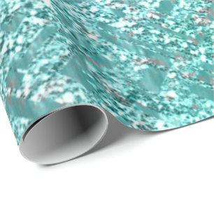 Ocean Blue Aqua Tiffany Metallic Glitter Sparkly Wrapping Paper