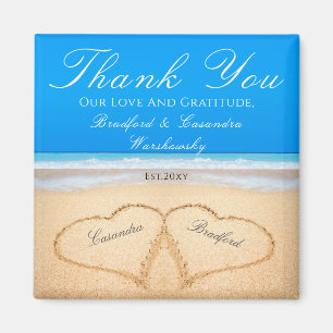 Ocean Blue  Beach Wedding 2 Hearts Sand Magnet