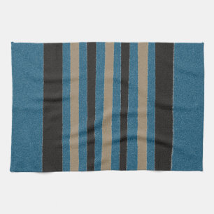 Ocean Blue Beige Sand Brown Black Stripes Kitchen Towel