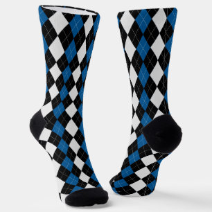 OCEAN BLUE & BLACK Argyle Pattern Socks