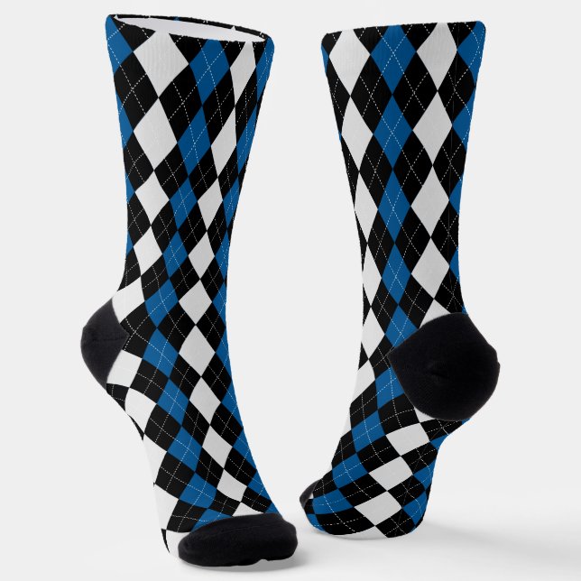 OCEAN BLUE & BLACK Argyle Pattern Socks (Angled)