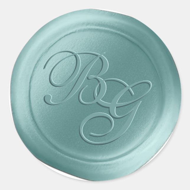 Ocean Blue Calligraphy Monogram Wax Seal Stickers (Front)