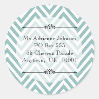 Ocean Blue Chevron Modern Name Return Address Classic Round Sticker