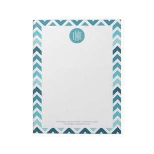 Ocean Blue Chevron Ombre ZigZag Monogrammed Notepad