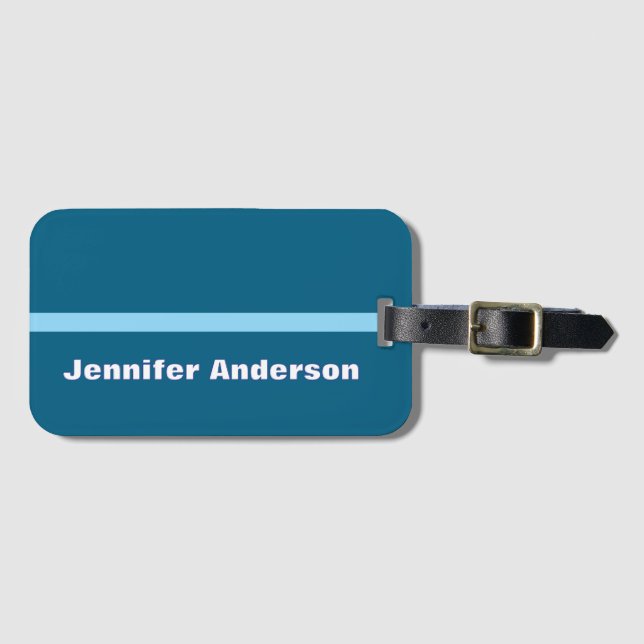 Ocean Blue Colour Personalized Name Luggage Tag (Front Horizontal)