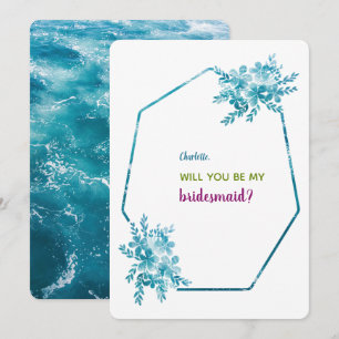 Ocean Blue Floral Bridesmaid Invitation Cards