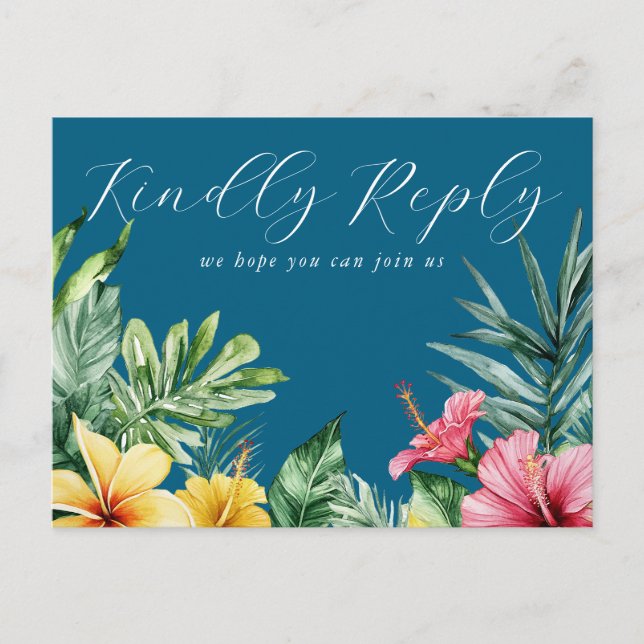 Ocean Blue Floral Demande de chanson RSVP Carte po (Devant)