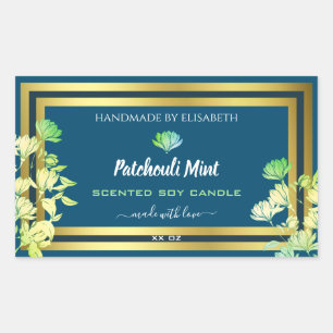 Ocean Blue Floral Product Packaging Labels Gold