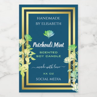 Ocean Blue Floral Product Packaging Labels Gold