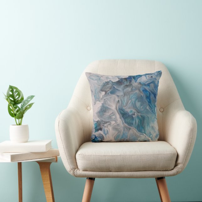 Ocean Blue, Fluid Art Abstract Throw Pillow (Chair)