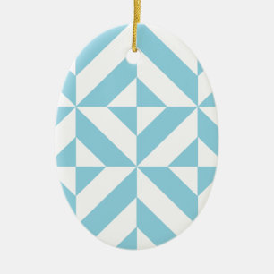 Ocean Blue Geometric Deco Cube Pattern Ceramic Ornament