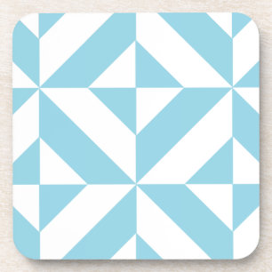 Ocean Blue Geometric Deco Cube Pattern Coaster
