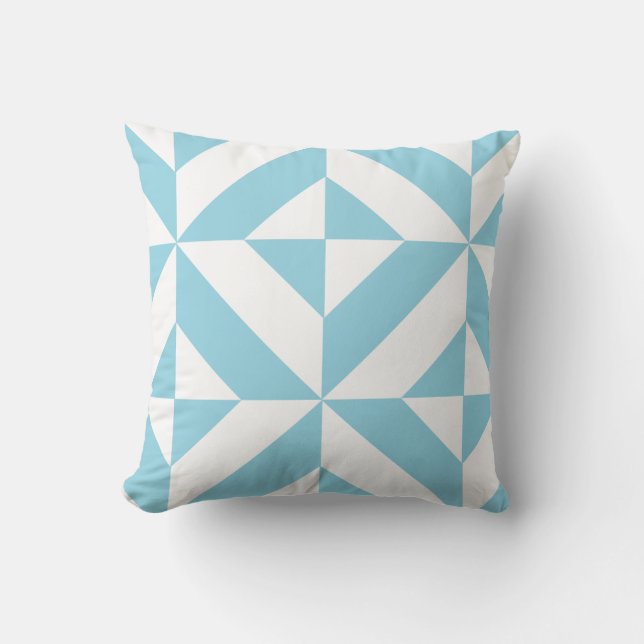 Ocean Blue Geometric Deco Cube Pattern Throw Pillow (Front)