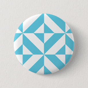 Ocean Blue Geometric Deco Pattern 2 Inch Round Button