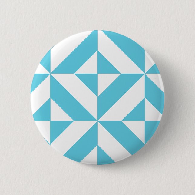 Ocean Blue Geometric Deco Pattern 2 Inch Round Button (Front)