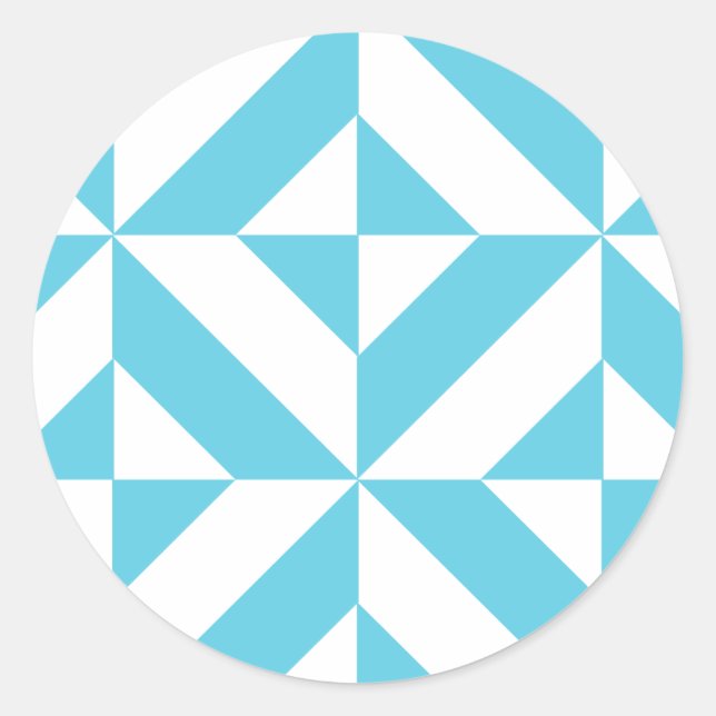 Ocean Blue Geometric Deco Pattern Classic Round Sticker (Front)