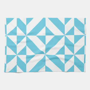 Ocean Blue Geometric Deco Pattern Kitchen Towel