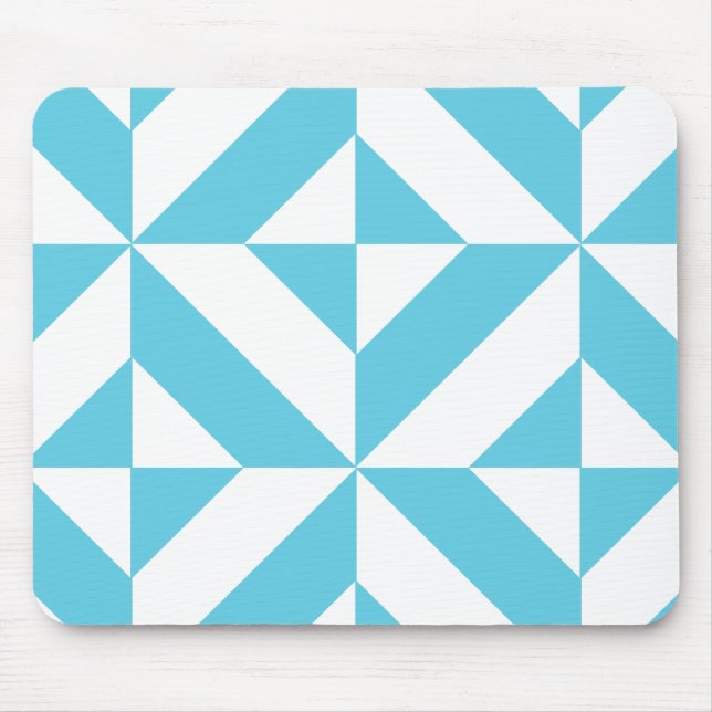 Ocean Blue Geometric Deco Pattern Mouse Pad (Front)