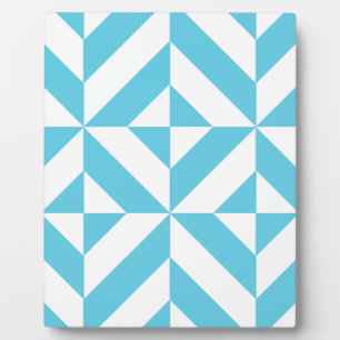Ocean Blue Geometric Deco Pattern Plaque