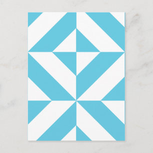 Ocean Blue Geometric Deco Pattern Postcard