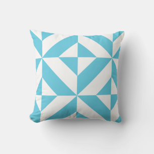 Ocean Blue Geometric Deco Pattern Throw Pillow