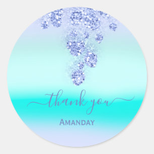 Ocean Blue Glitter Bridal Shower Sweet16th Thank Classic Round Sticker