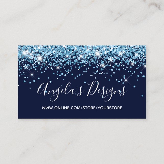 Ocean Blue Glitter Navy Online Store Business Card (Front)
