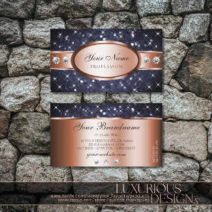 Ocean Blue Glitter Sparkling Diamonds Rose Gold Business Card