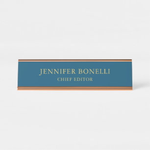 Ocean Blue & Gold Colour Trendy Modern Plain Desk Name Plate